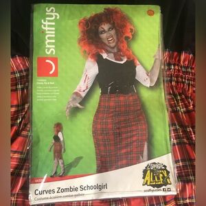 Curves Zombie Schoolgirl Costume -  Red/Black Size 2X